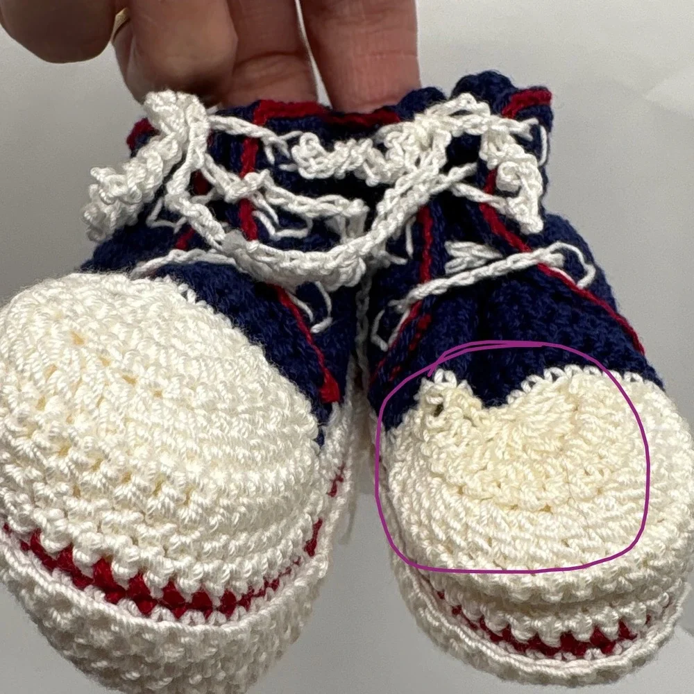 Handmade Crochet Baby Shoes High Top Sneaker Navy Blue White‎ Red Baby Shower